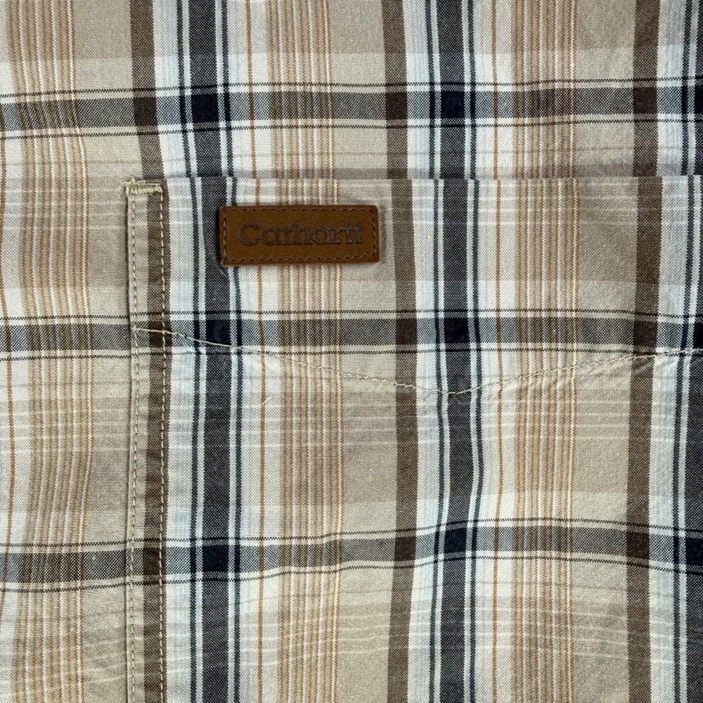 Carhartt Shirt Men 2XL Brown Plaid Short Sleeve Button Down Cotton Workwear - Picture 6 of 8